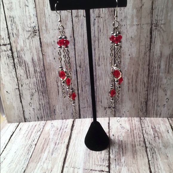 Triple Dangle Earrings with Silver plated Hearts - Picture 3 of 3